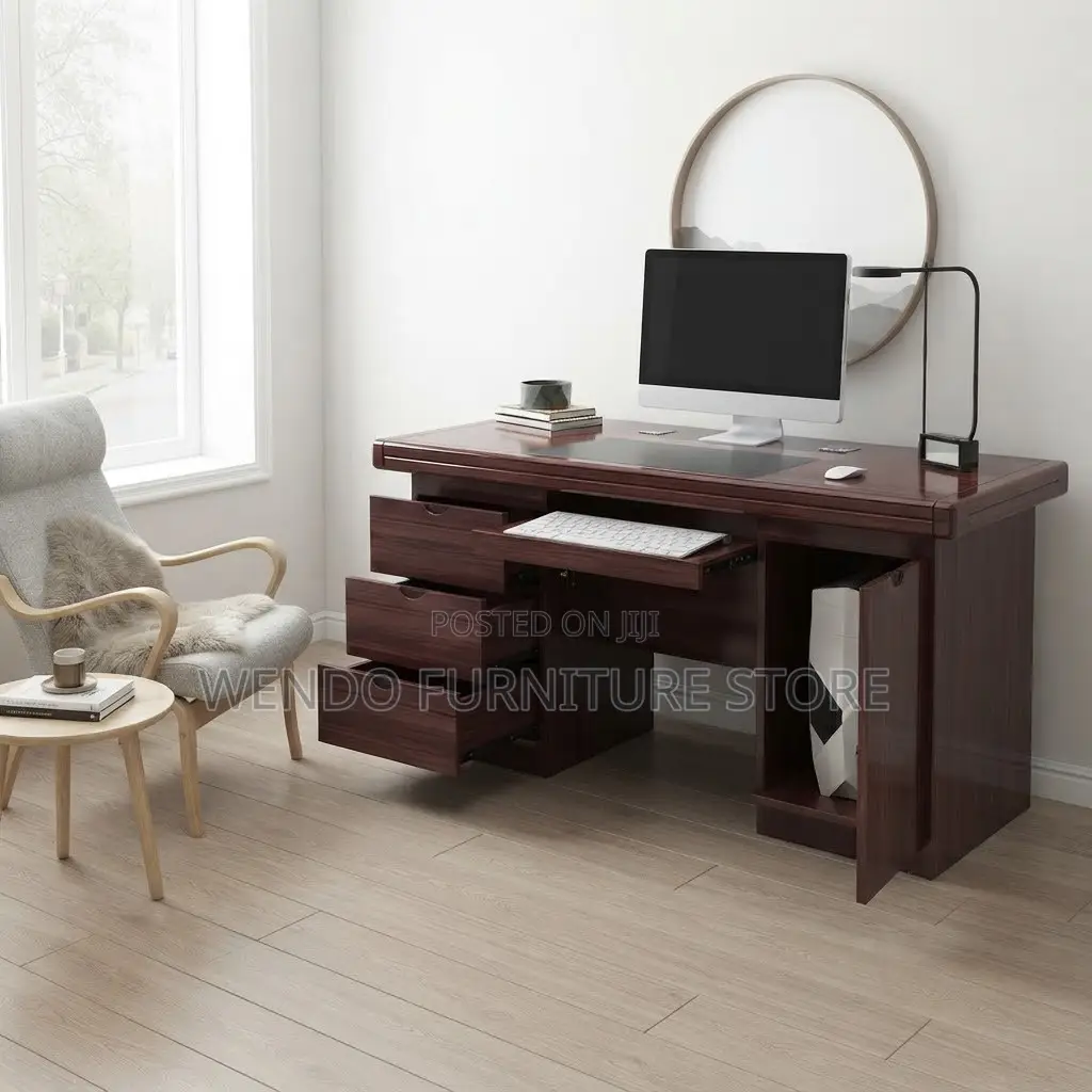 Office Desk; Executive 1400mm Glossy Mahogany Desk