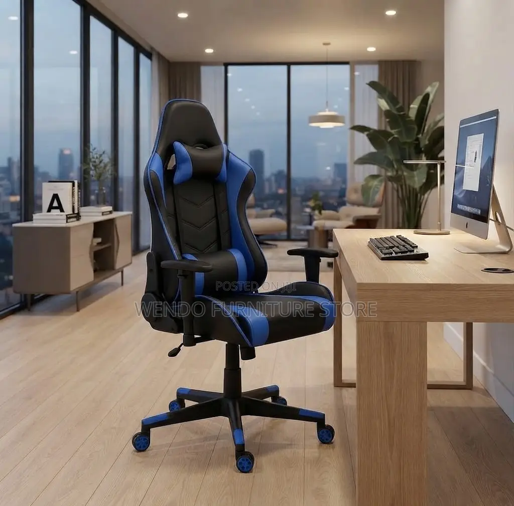 Office Chairs; Blue-Black Ergonomic Swivel Office Leather Gaming Chair