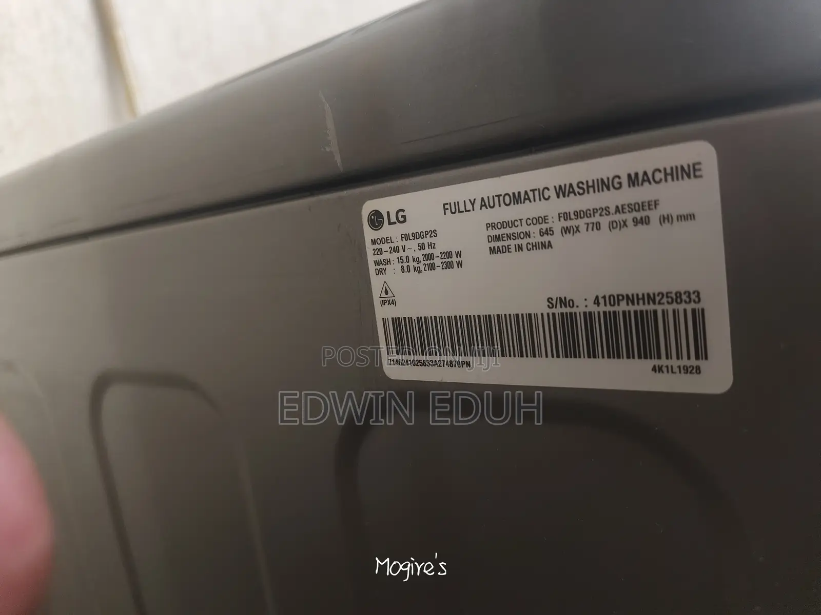 LG 15kg/8kg Fully Automatic Washer & Dryer Combo (Used < 6 Months)