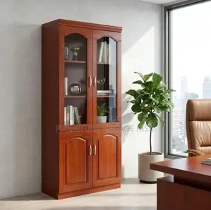 Office Cabinet; 2- Door Half Glass Mahogany Storage Cabinet