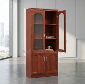 Office Cabinet; 2- Door Half Glass Mahogany Storage Cabinet