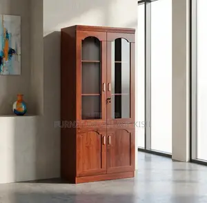 Office Cabinet; 2- Door Half Glass Mahogany Storage Cabinet