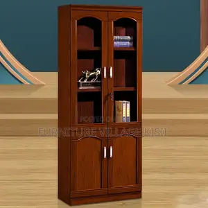 Office Cabinet; 2- Door Half Glass Mahogany Storage Cabinet