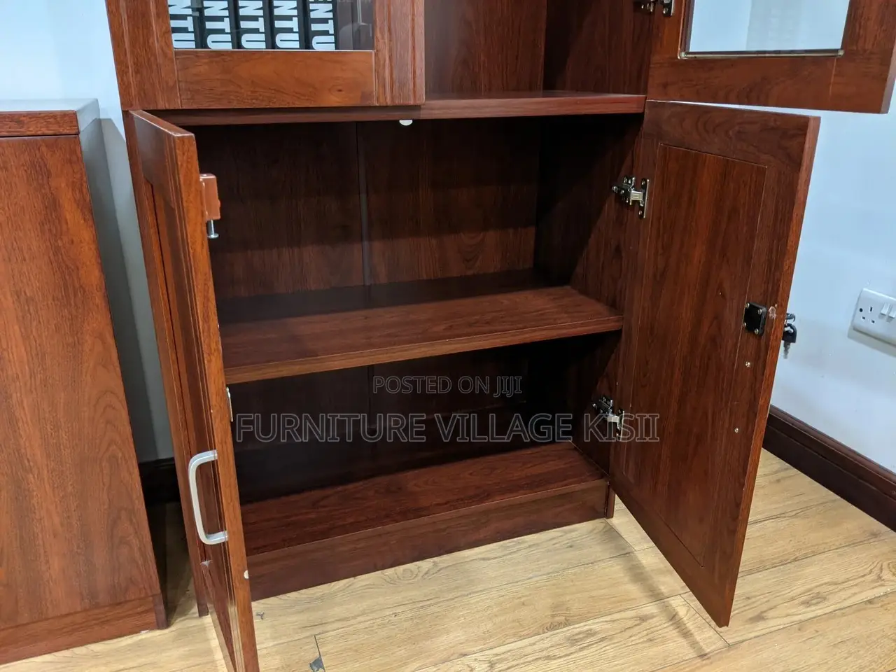 Office Cabinet; 2- Door Half Glass Mahogany Storage Cabinet