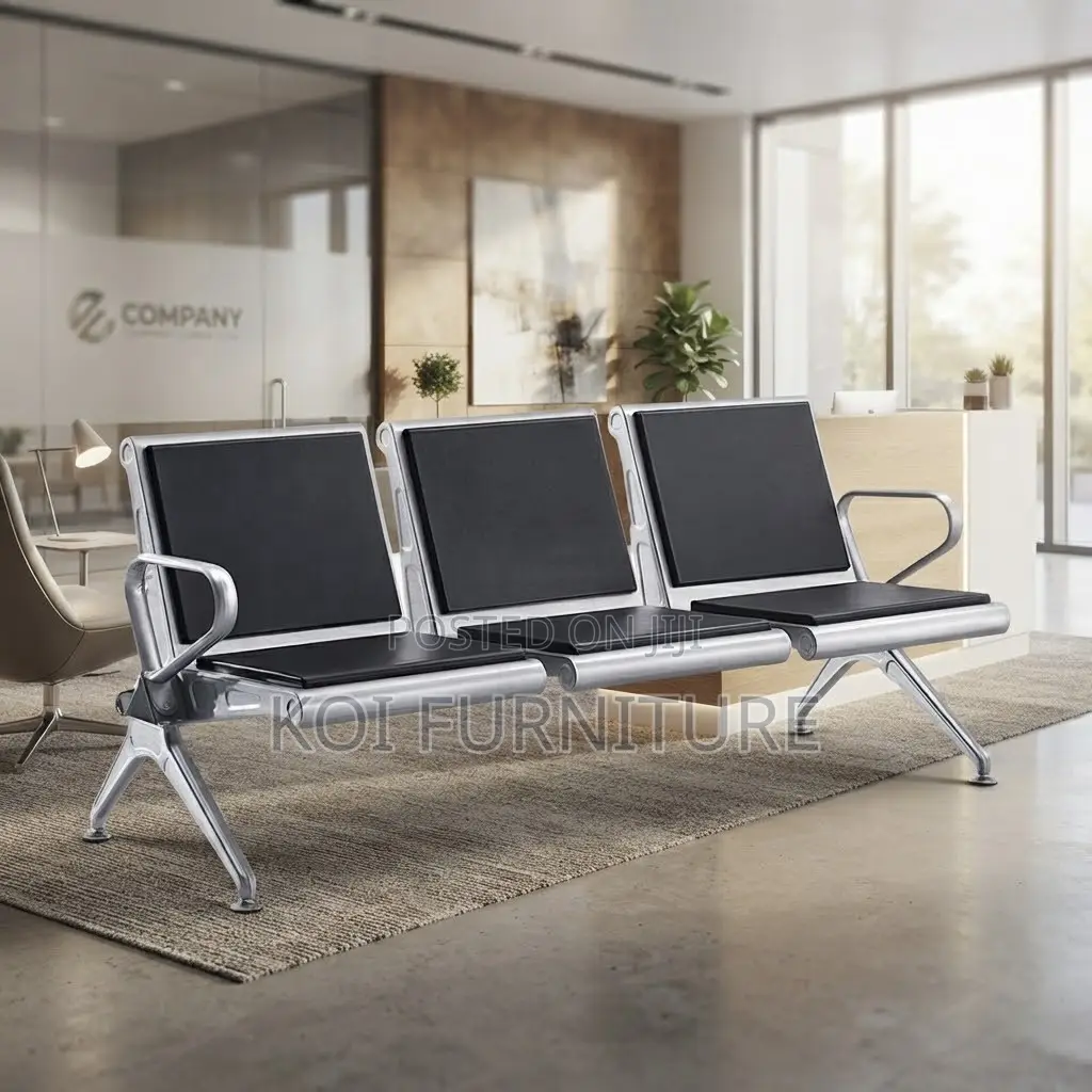 Office Bench; Three Seaters Metallic Supportive Reception Bench