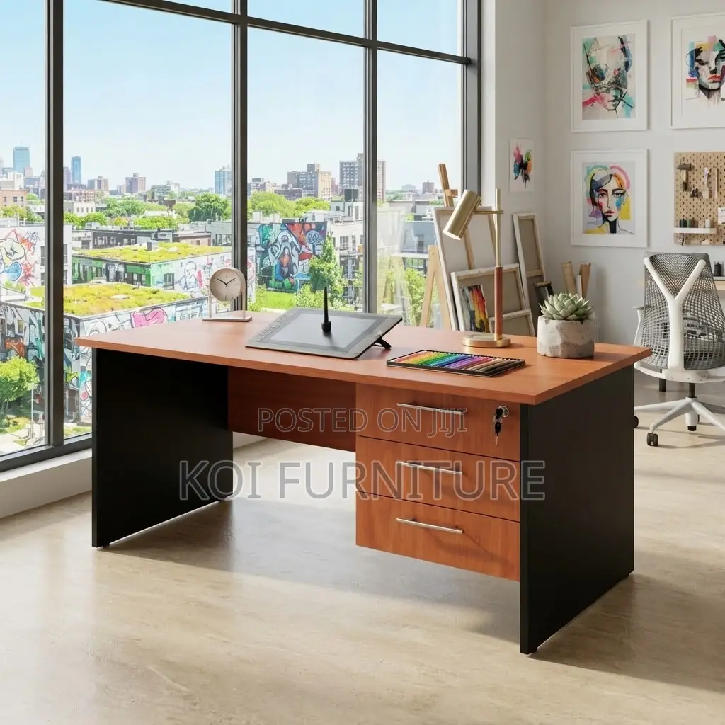 Office Desk; 1400mm Golden Home Office Desk With Lockable Drawer