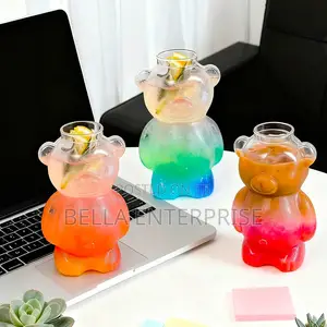 2pcs Set: 1 Bear Glass Cup + 1 Glass Straw