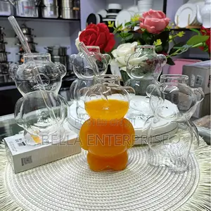 2pcs Set: 1 Bear Glass Cup + 1 Glass Straw