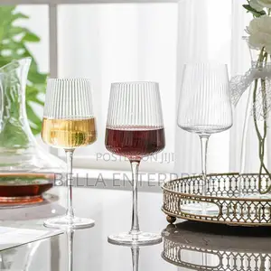 Classic Striped Wine Glasses ,High Quality Transparent Glass 4pcs