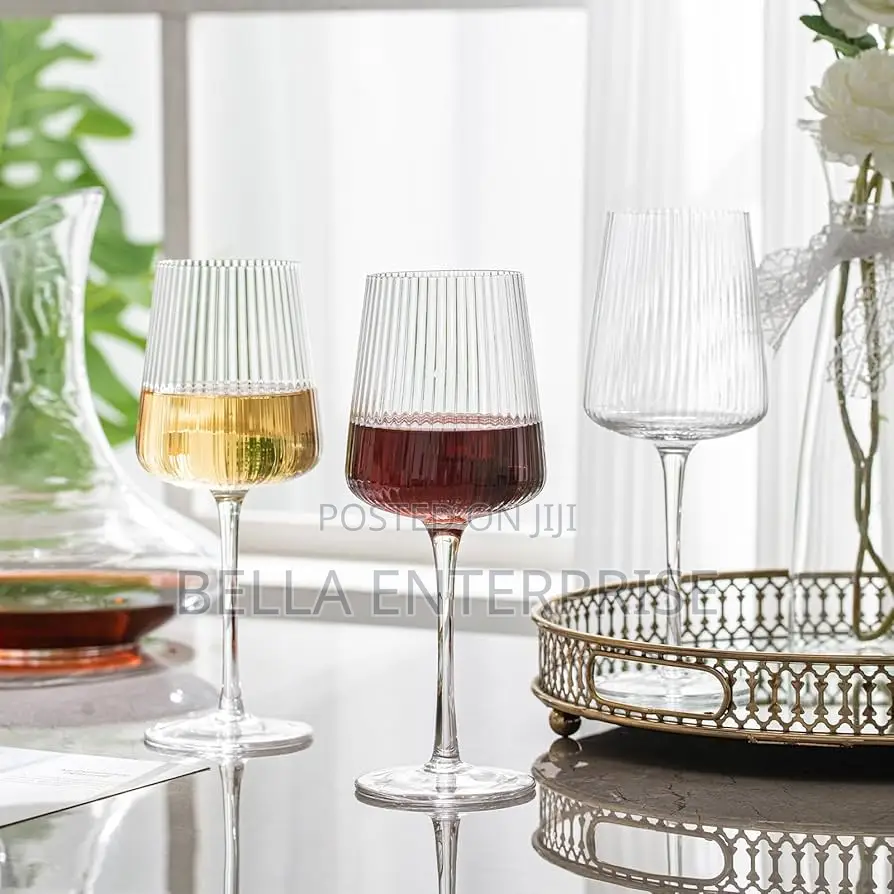 Classic Striped Wine Glasses ,High Quality Transparent Glass 4pcs