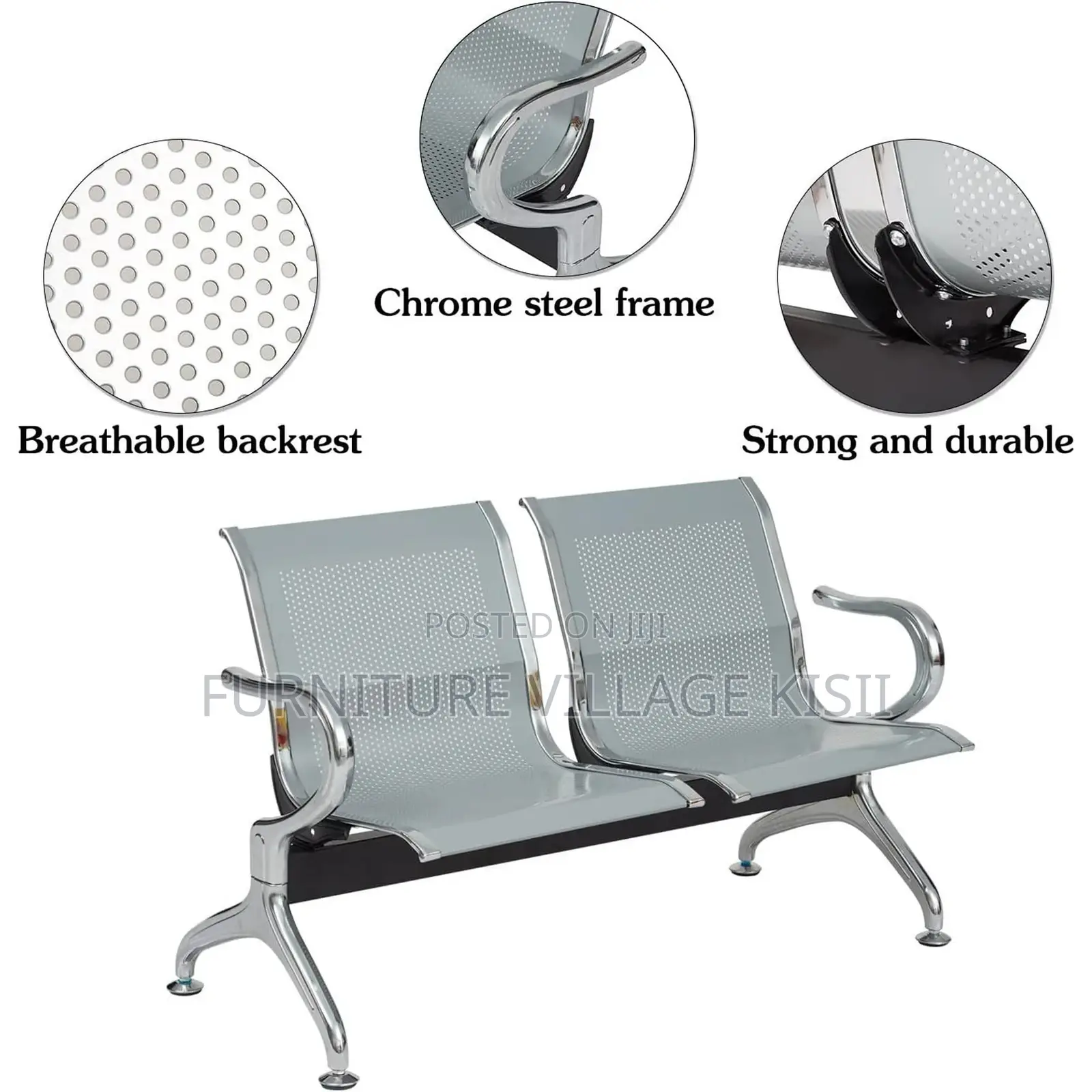 Office Bench; 2-Seater Steel Reception Waiting Bench