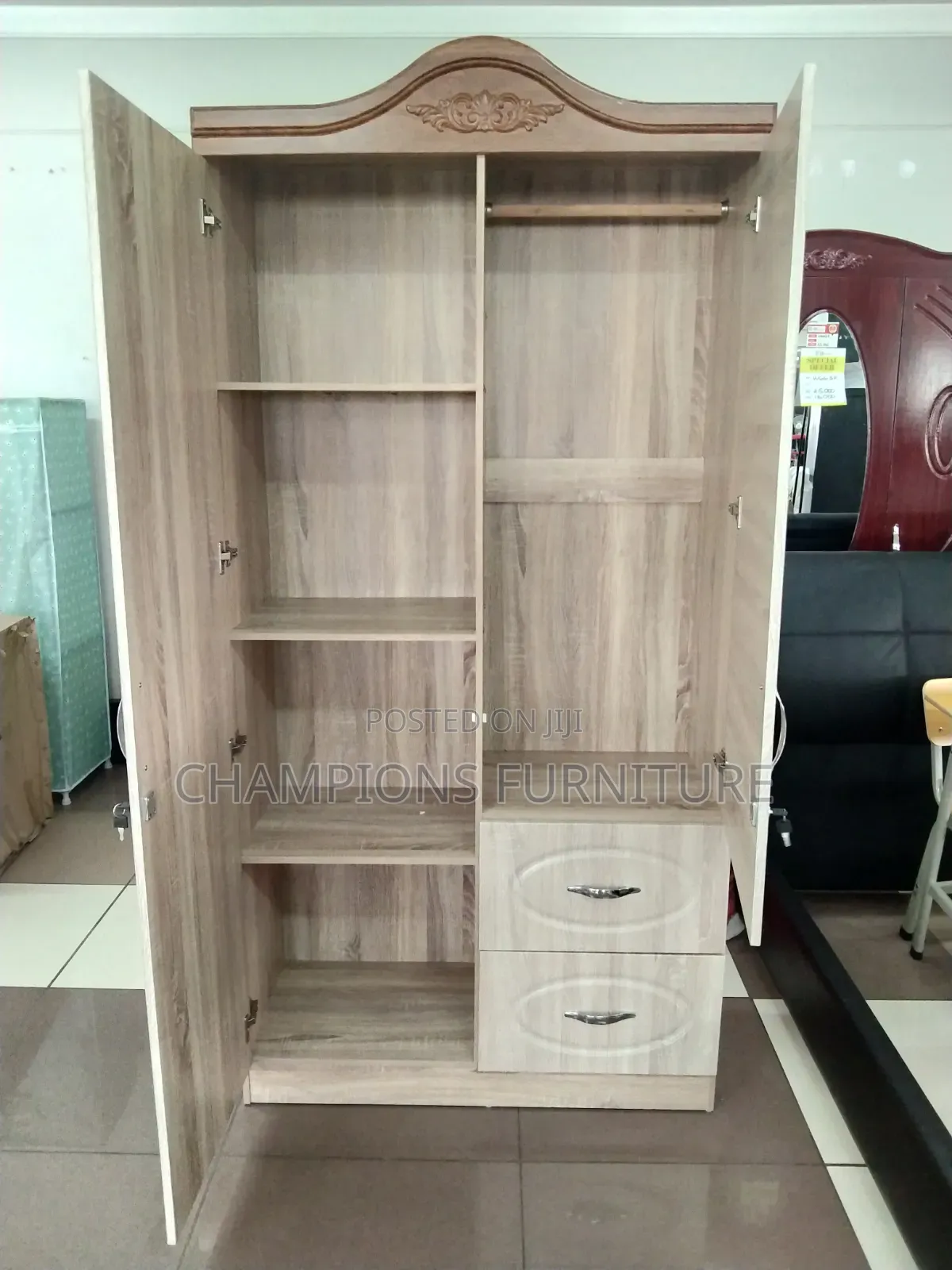 Brown Oval Mirror Wardrobe