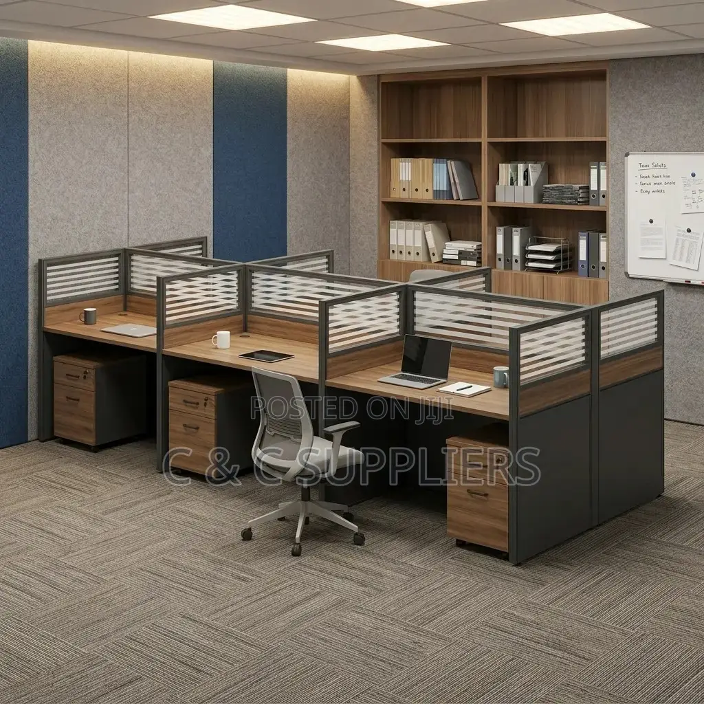 Brown 6-Seater Workstation Desk