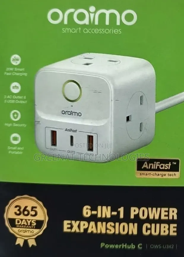 Oraimo PowerHub 2 1.5M 6-in-1 Power Cube