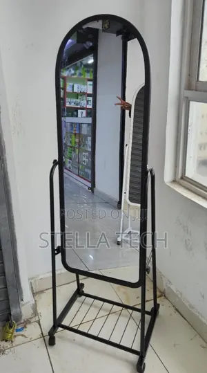 Black Full Length Dressing Mirror With Wheels and Shoes Rack