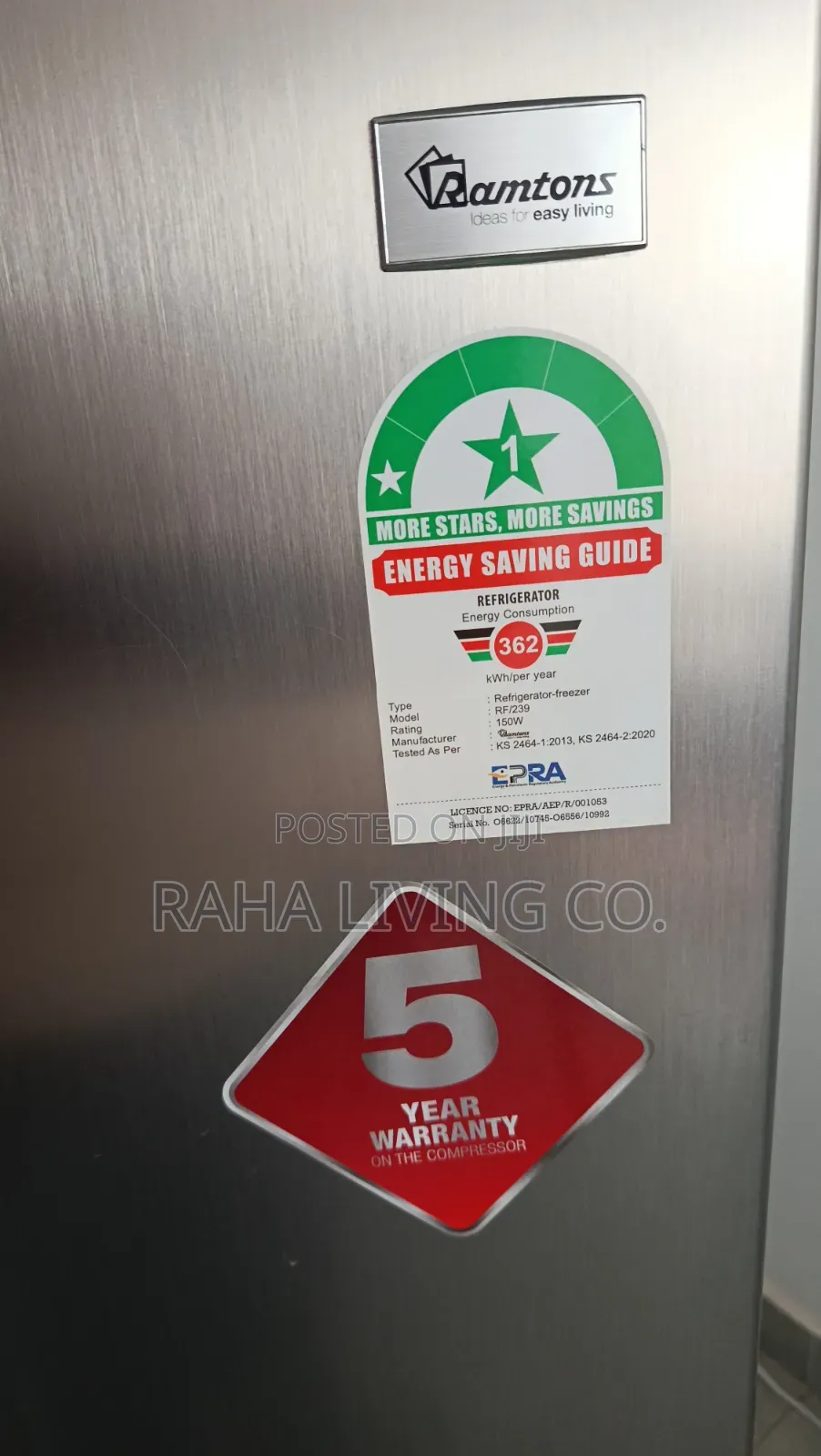 Ramtons 196L Double Door Fridge - Stainless Steel (No-Frost)