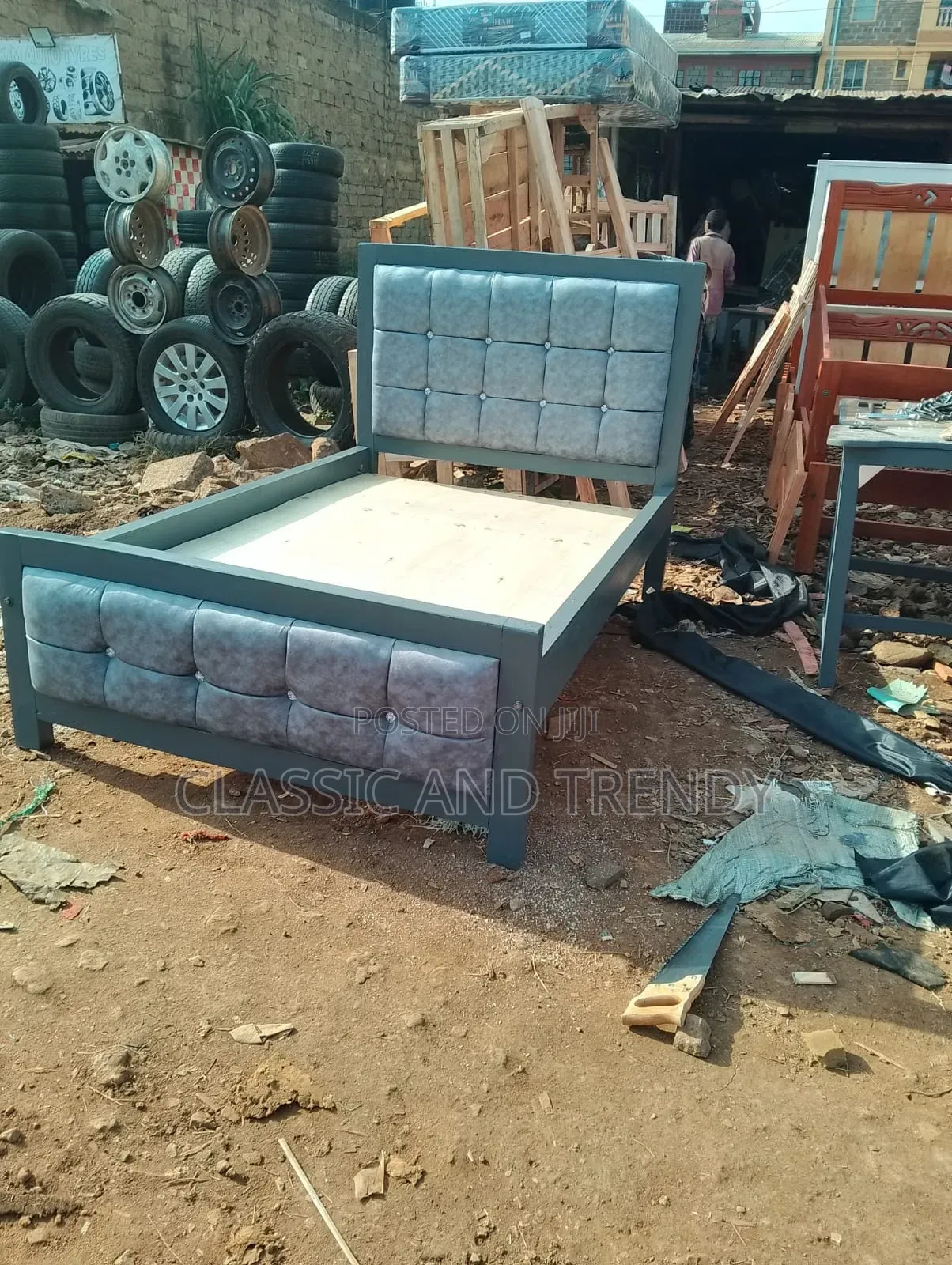 4x6 Grey Bed Tufted