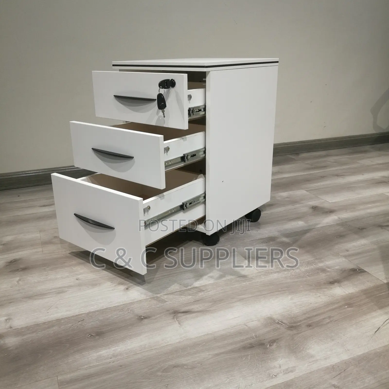 Pedestal Brown 3-Drawer Mobile Cabinet.