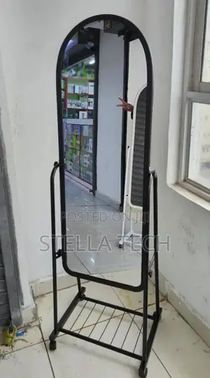 Black Full Length Dressing Mirror With Wheels and Shoes Rack