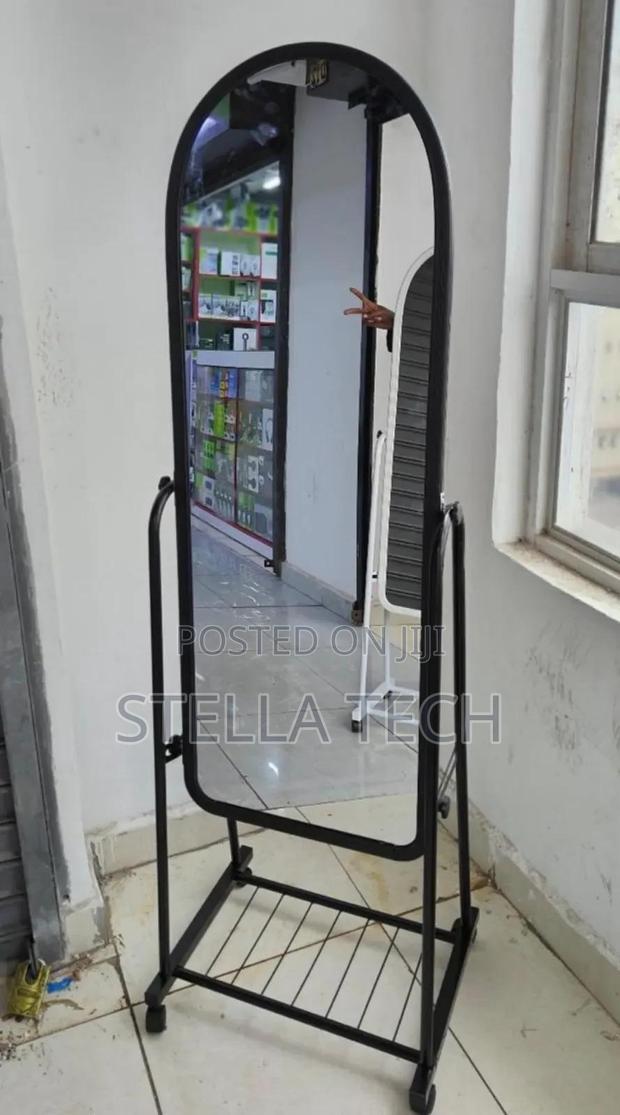 Black Full Length Dressing Mirror With Wheels and Shoes Rack