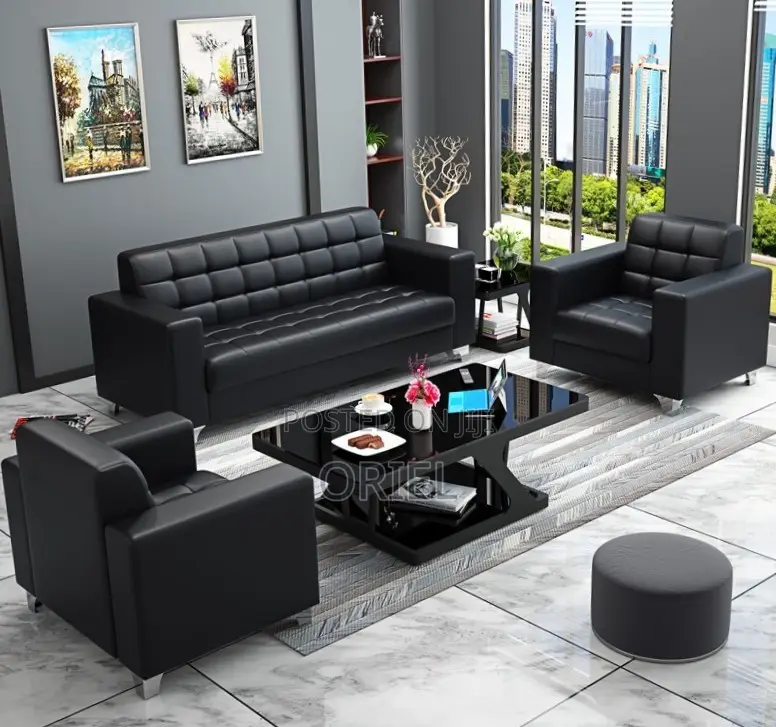 Office Sofa : Black Leather Office Sofa