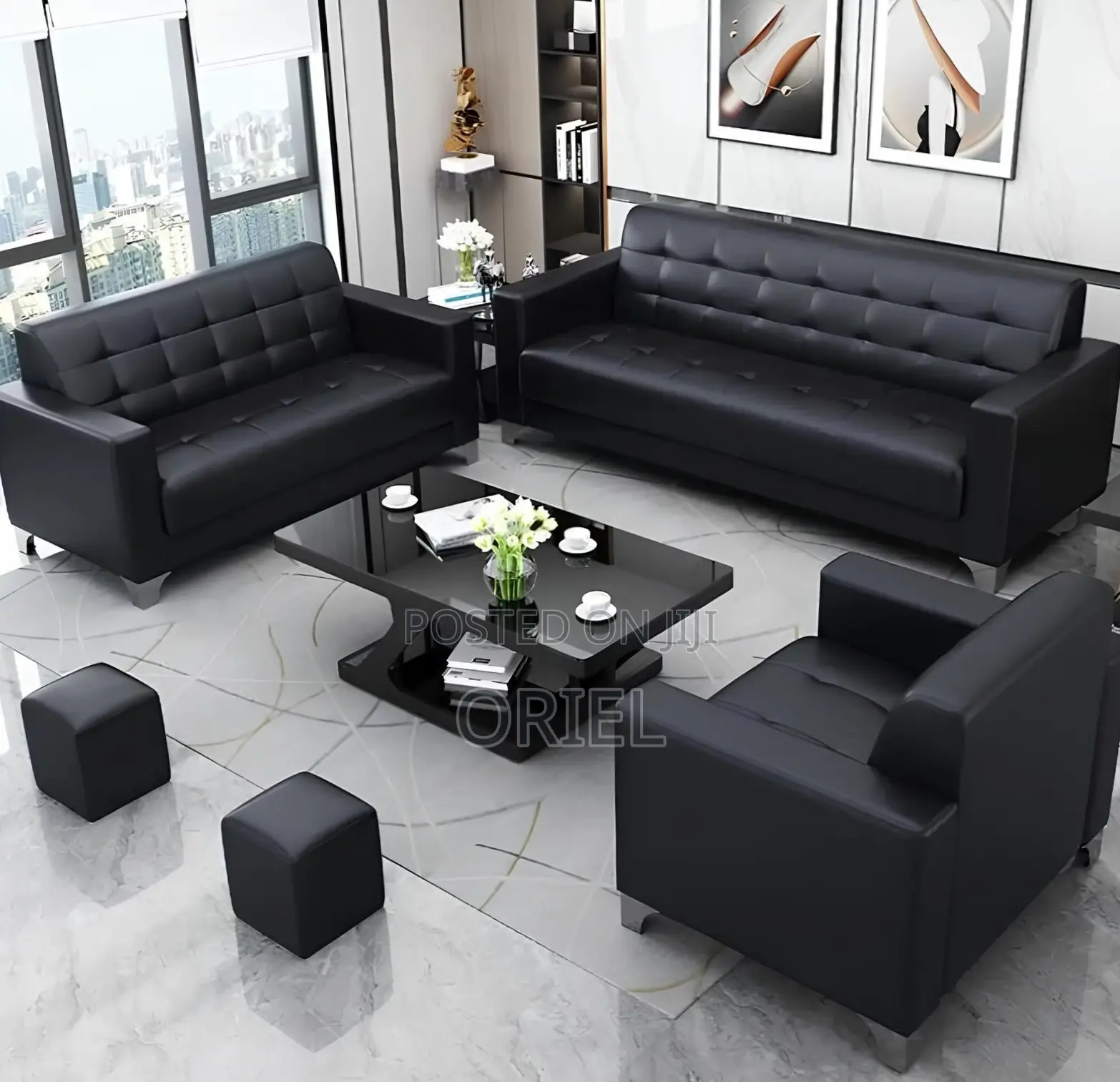 Office Sofa : Black Leather Office Sofa