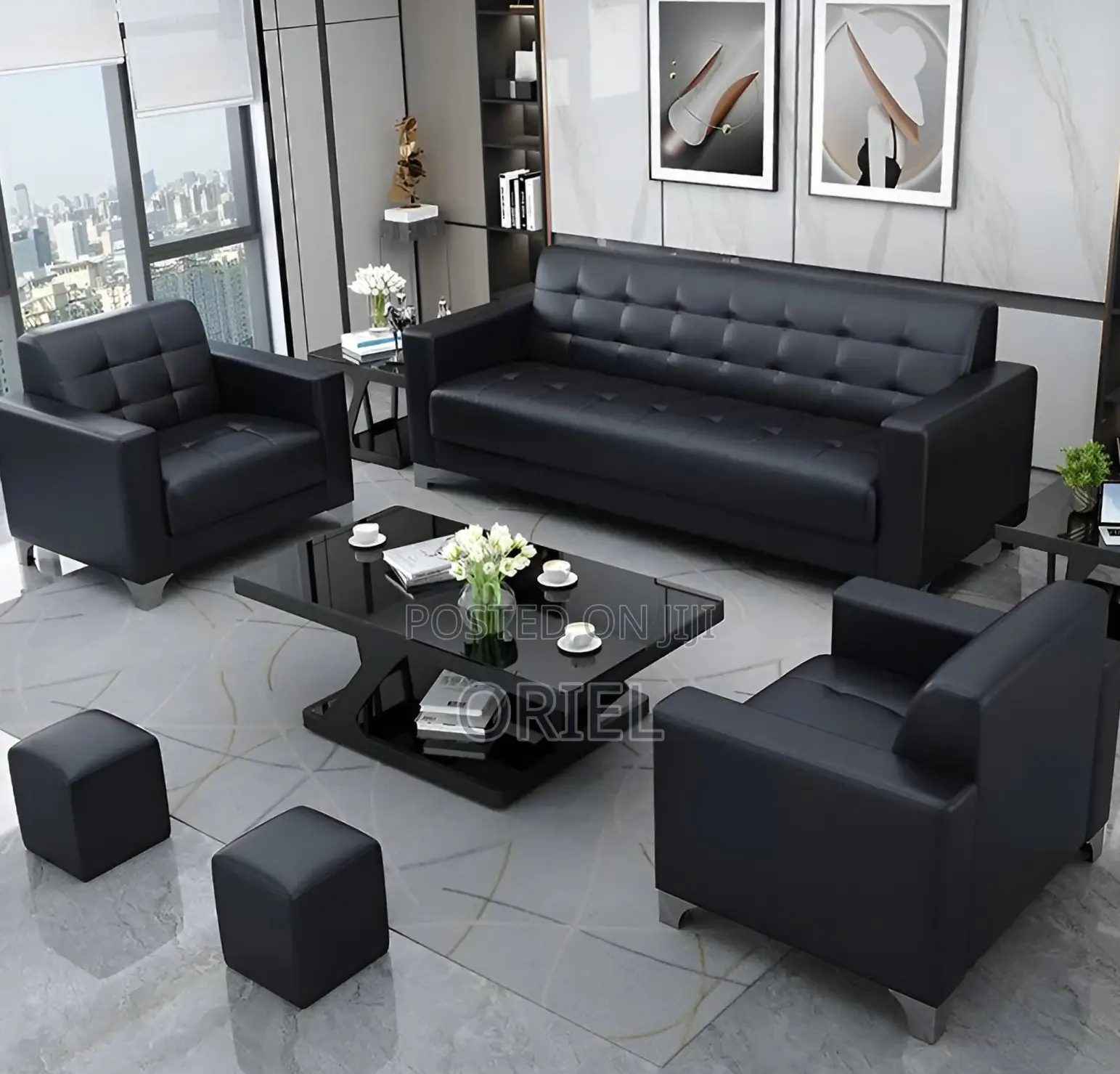 Office Sofa : Black Leather Office Sofa