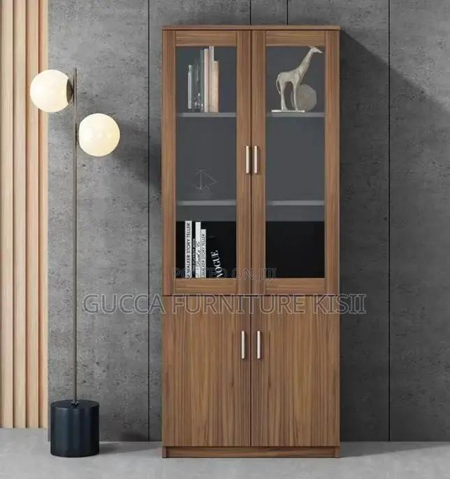 Storage Cabinet; 2-Door Wooden Office Bookcase With Glass on Top