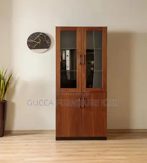 Storage Cabinet; 2-Door Wooden Office Bookcase With Glass on Top