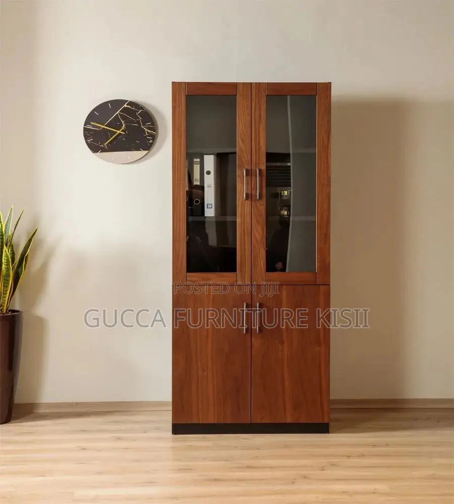 Storage Cabinet; 2-Door Wooden Office Bookcase With Glass on Top