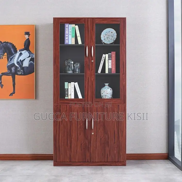 Storage Cabinet; 2-Door Wooden Office Bookcase With Glass on Top