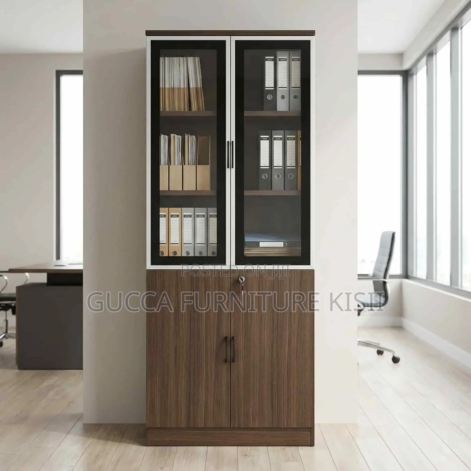 Storage Cabinet; 2-Door Wooden Office Bookcase With Glass on Top