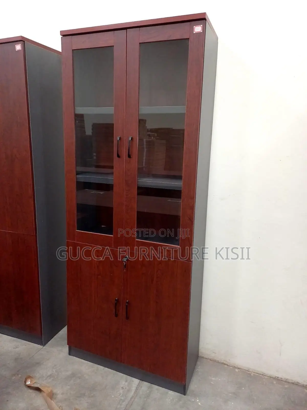 Storage Cabinet; 2-Door Wooden Office Bookcase With Glass on Top