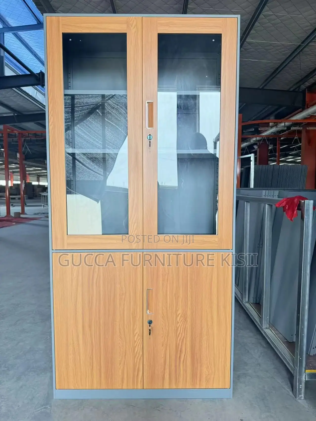 Storage Cabinet; 2-Door Wooden Office Bookcase With Glass on Top