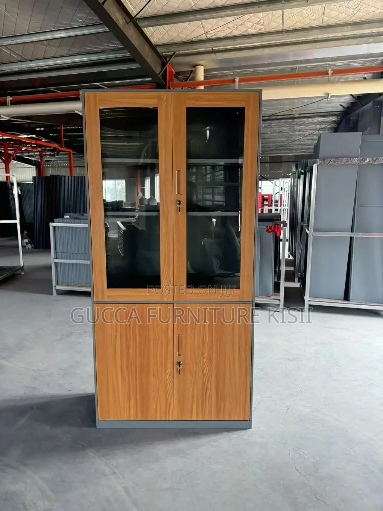 Storage Cabinet; 2-Door Wooden Office Bookcase With Glass on Top