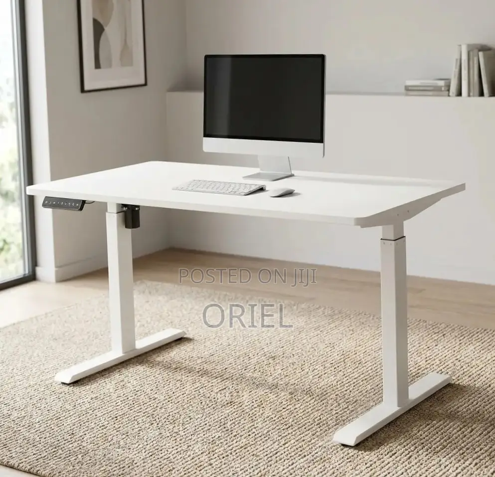 Office Desk : White Electric Standing Desk- 120CM