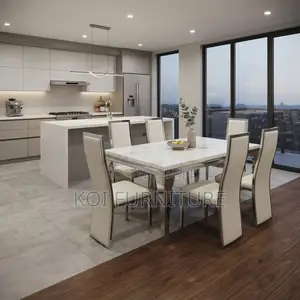 Dining Set; High Marble Six Seaters Dining Set