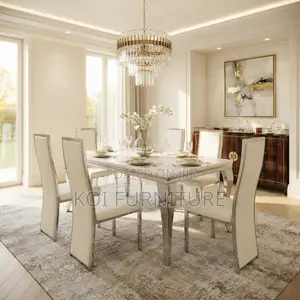 Dining Set; High Marble Six Seaters Dining Set
