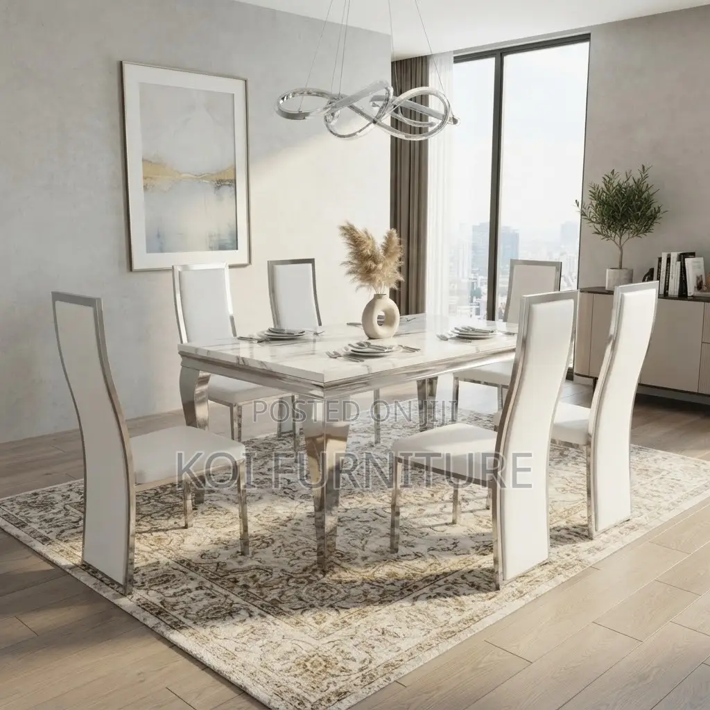 Dining Set; High Marble Six Seaters Dining Set