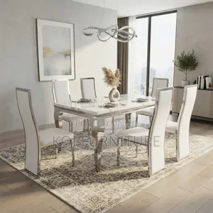 Dining Set; High Marble Six Seaters Dining Set