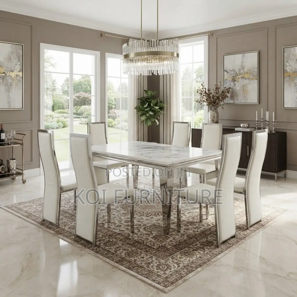 Dining Set; High Marble Six Seaters Dining Set
