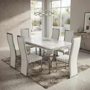 Dining Set; High Marble Six Seaters Dining Set