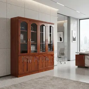 Office Cabinet; Executive Mahogany Finish Four Glass Doors Cabinet