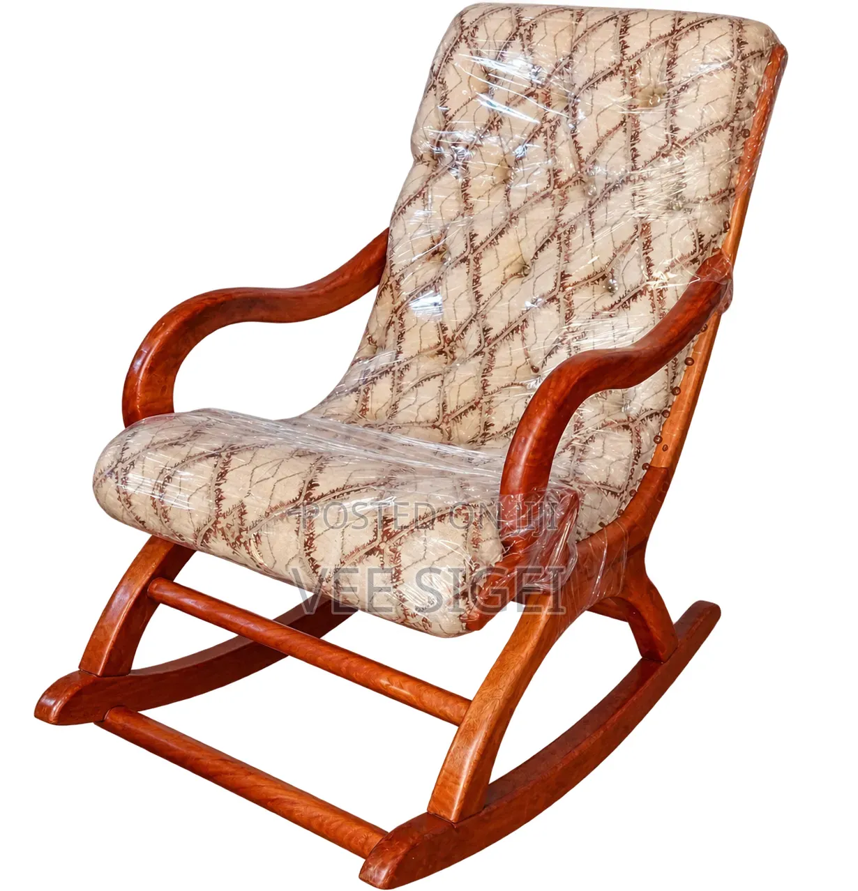 Classic Wooden Rocking Chair – Padded Cushioned Armchair- Wooden Arms
