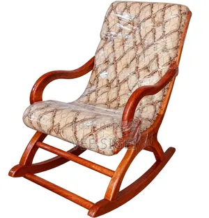 Classic Wooden Rocking Chair – Padded Cushioned Armchair- Wooden Arms