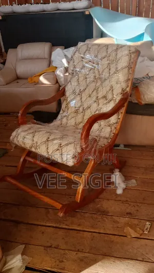 Classic Wooden Rocking Chair – Padded Cushioned Armchair- Wooden Arms