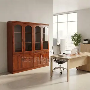 Office Cabinet; Executive Mahogany Finish Four Glass Doors Cabinet