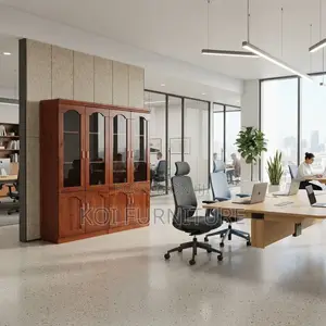 Office Cabinet; Executive Mahogany Finish Four Glass Doors Cabinet