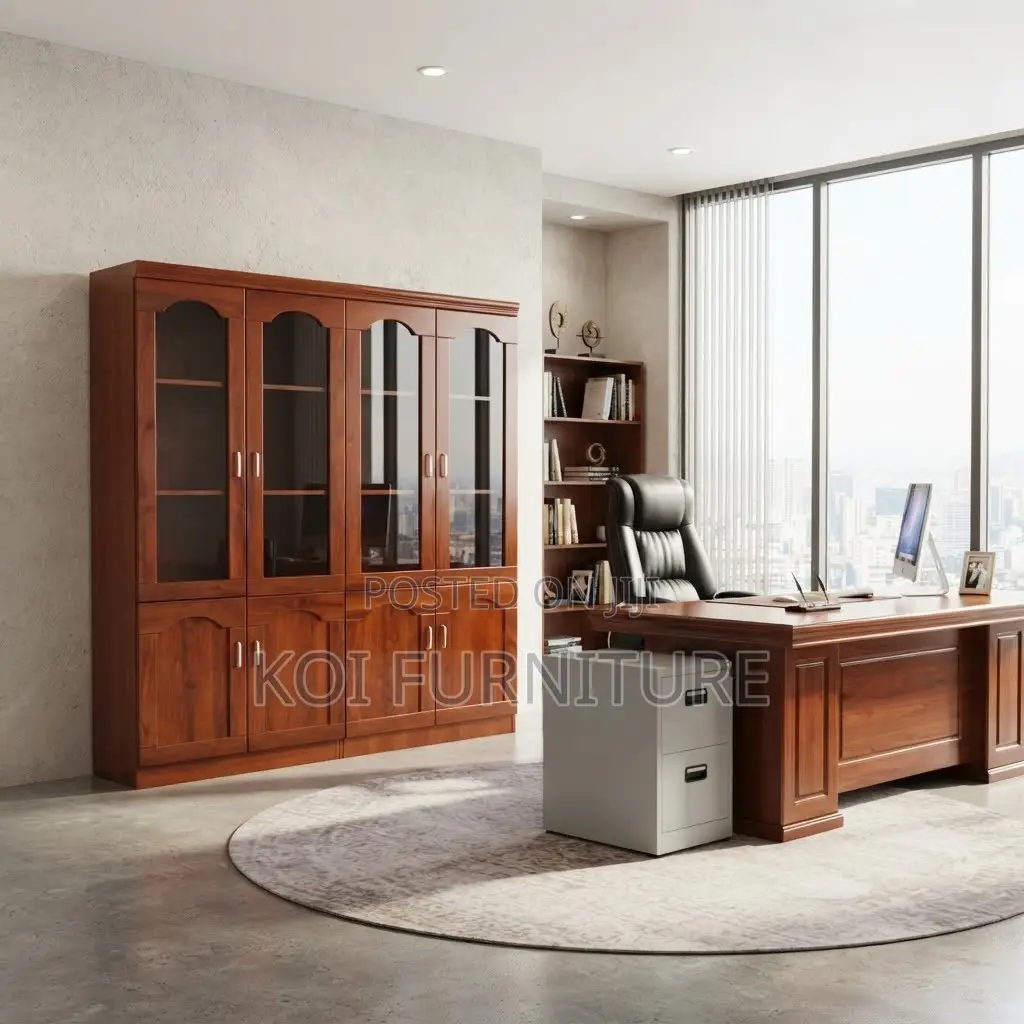 Office Cabinet; Executive Mahogany Finish Four Glass Doors Cabinet