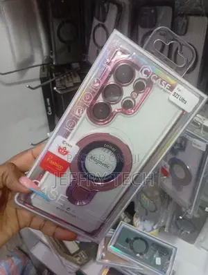 Pink and Clear Magnetic Ring Case for a Samsung Galaxy S23 Ultra